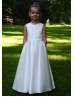 Ivory Satin Lace Pearl Buttons Back Classic Flower Girl Dress